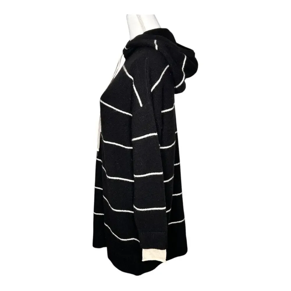 Alice + Olivia Riva Hooded Tunic Sweater Womens Black White Striped Small